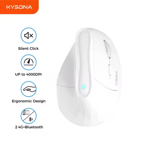 Souris verticale sans fil Bluetooth — 4000 DPI, 6 boutons silencieux, rechargeable