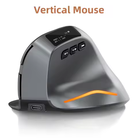 Souris verticale sans fil avec écran OLED — Bluetooth, rechargeable, multi-profils