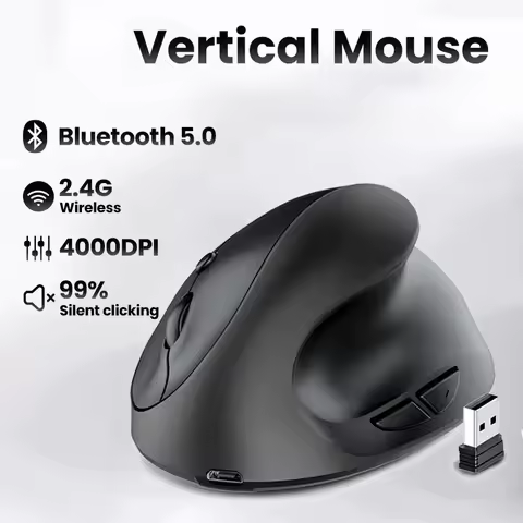 Souris verticale sans fil silencieuse — pour bureautique et création, rechargeable