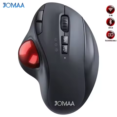 Souris trackball sans fil ergonomique — contrôle pouce, 3 appareils, rechargeable