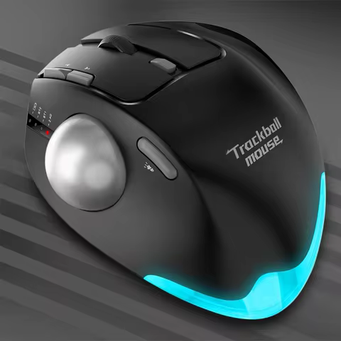 Souris trackball sans fil rétroéclairée — Bluetooth, 3 appareils, contrôle pouce
