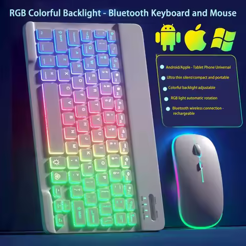 Kit clavier + souris mini Bluetooth — rétro-éclairé RGB pour tablette